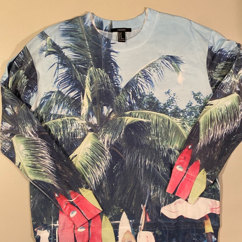 Forever 21 Blue Palm Print Shirt